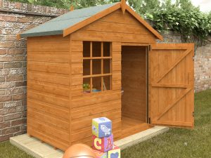 The Funplay4U 3x5 Den Wooden Playhouse with Door Open