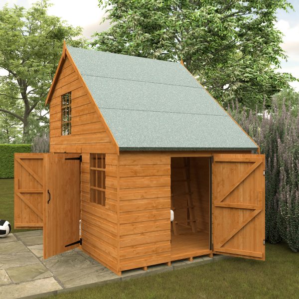 The Right Side Of The 6x8 Club Garage Wooden Playhouse With Doors Open