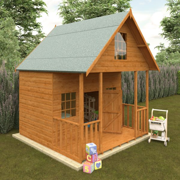 Funplay4U 8X8 Lodge Wooden Playhouse With Door Open