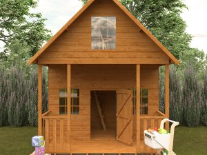 The Front Of The Funplay4U 8X8 Lodge Wooden Playhouse
