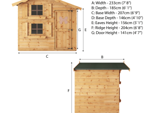 Dimensions of the Funplay4U 7x5 Double Storey Snowdrop Wooden Playhouse