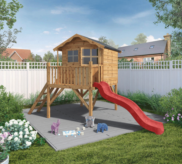 Funplay4U 5x5 Poppy Wooden Playhouse with Tower & Slide