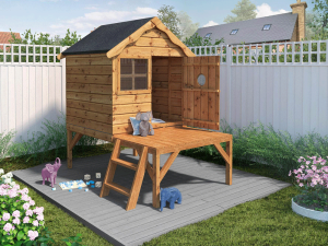 4x4 Snug Wooden Playhouse With Tower