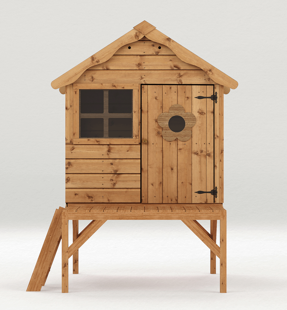 Funplay4U 4x4 Snug Wooden Playhouse With Tower Front View
