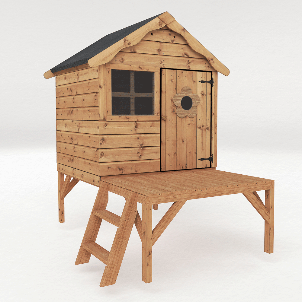 Funplay4U 4x4 Snug Wooden Playhouse With Tower Side View