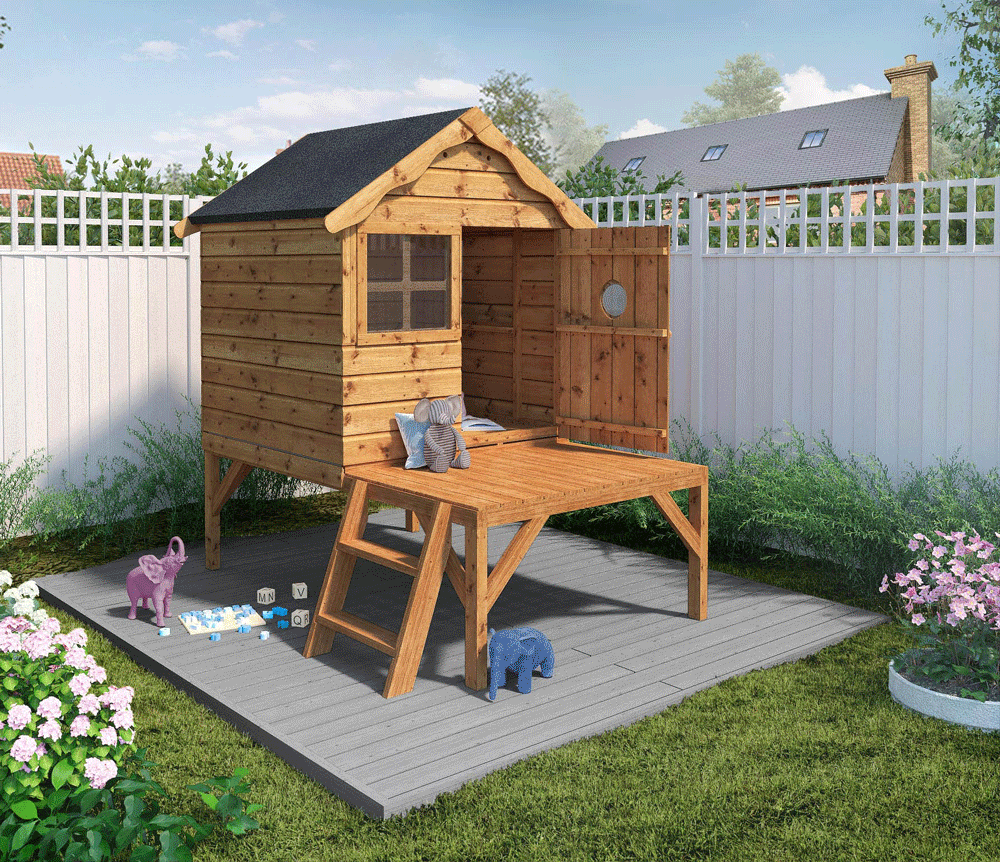 4x4 Snug Wooden Playhouse With Tower