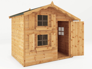 Door open on the Funplay4U 7x5 Double Storey Snowdrop Wooden Playhouse