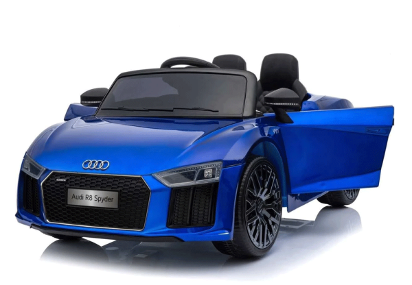 Front of the blue AUDI R8 Kids Electric Ride on Car with doors open