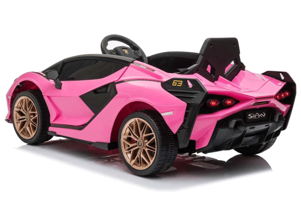 Side view of the Pink Lamborghini Sian 12v Kids Electric Ride on Car